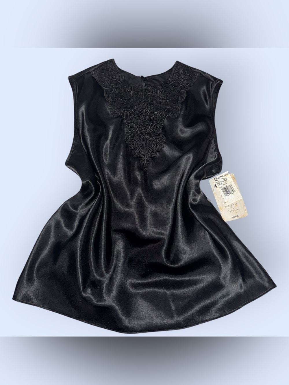 Cinema Etoile Black Satin Lace-Trim Sleep Top